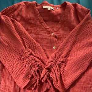 Dark Red 3/4 sleeve button down long sleeve blouse